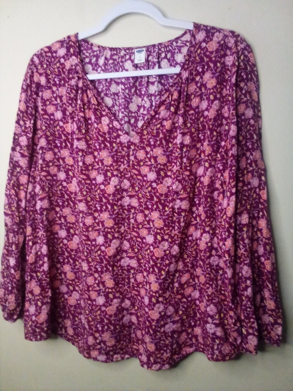 Old Navy Blouse Women L 3/4 Sleeve Boho Floral Feminine Purple Pink